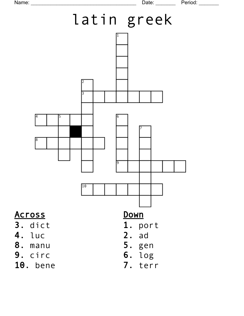 latin greek Crossword