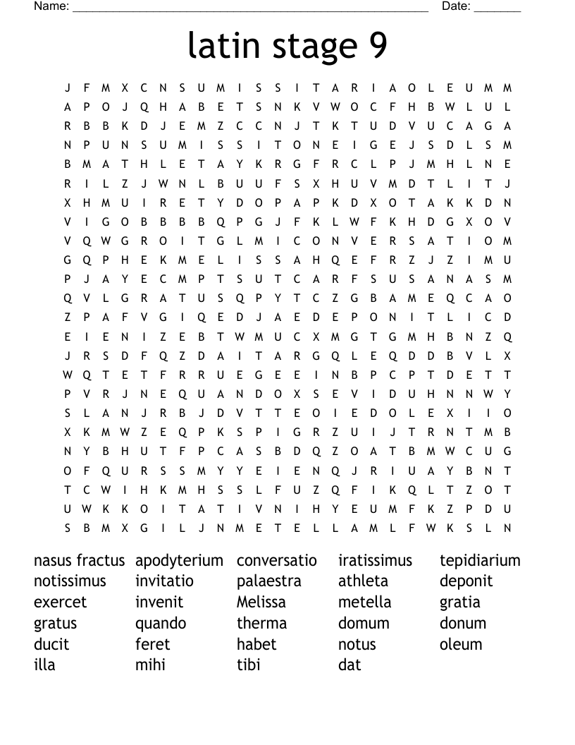 latin stage 9 Word Search