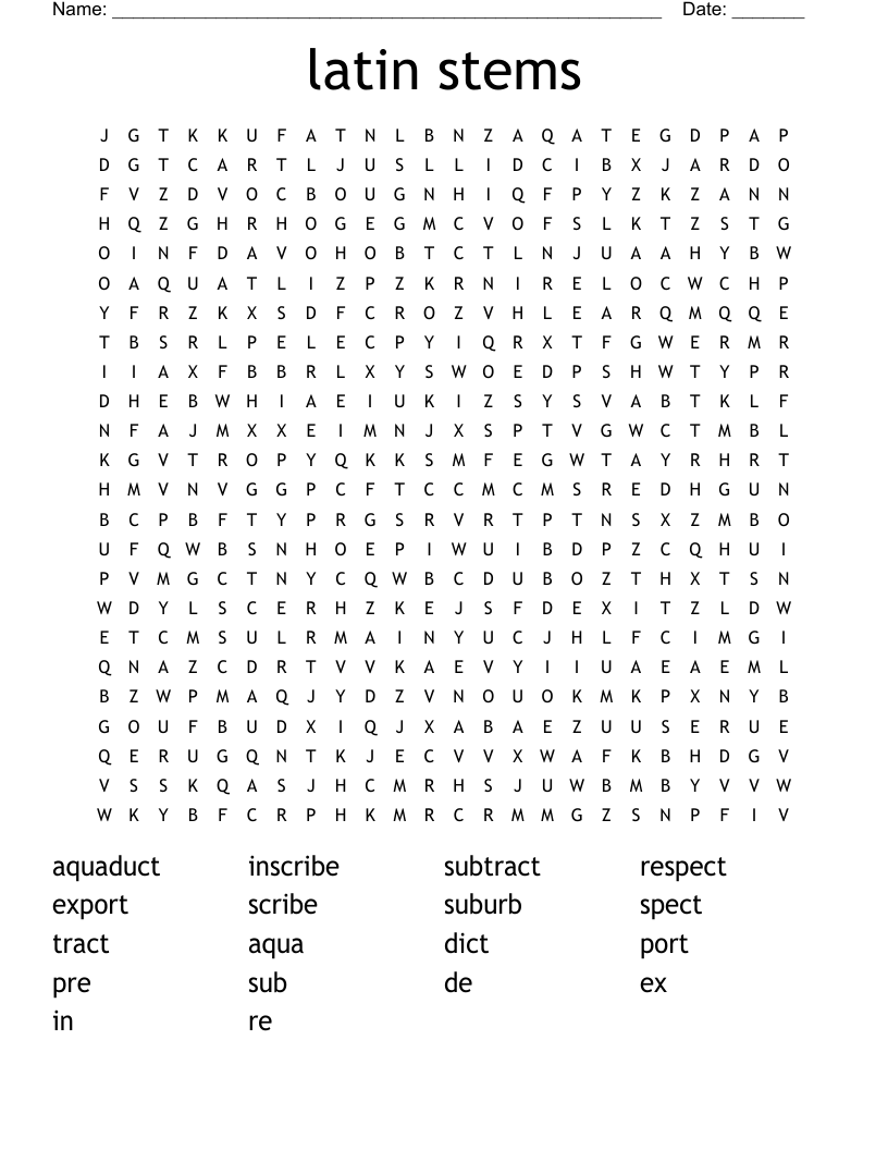 latin stems Word Search