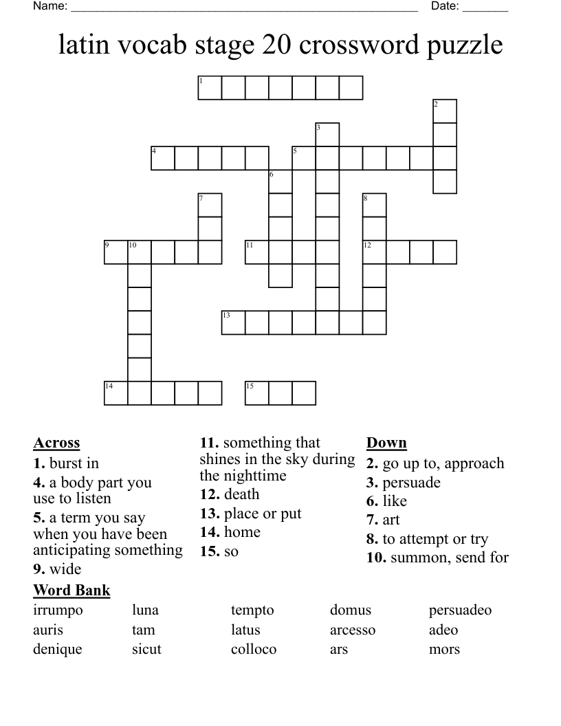 latin vocab stage 20 crossword puzzle