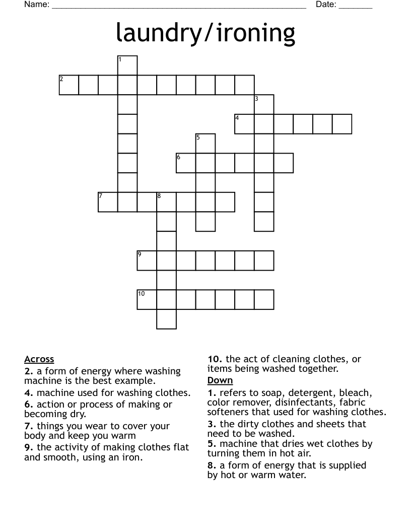 laundry/ironing Crossword