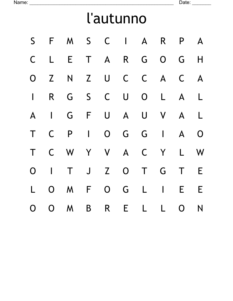 l'autunno Word Search
