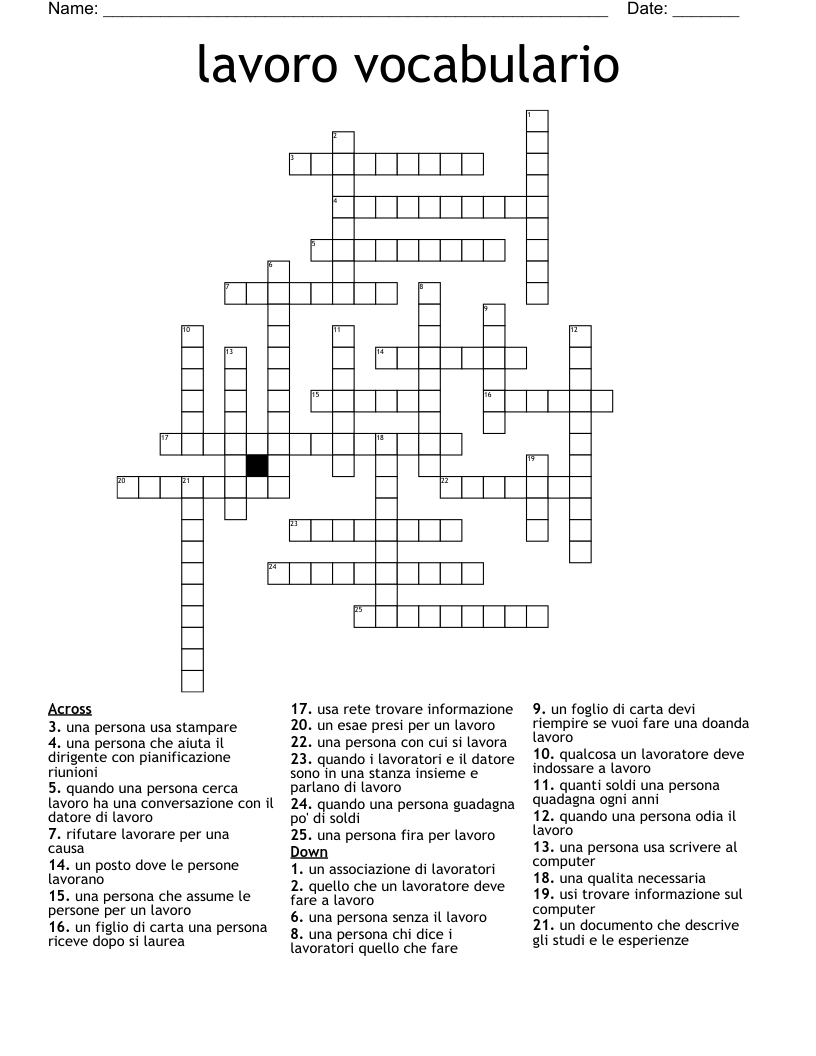 lavoro vocabulario Crossword