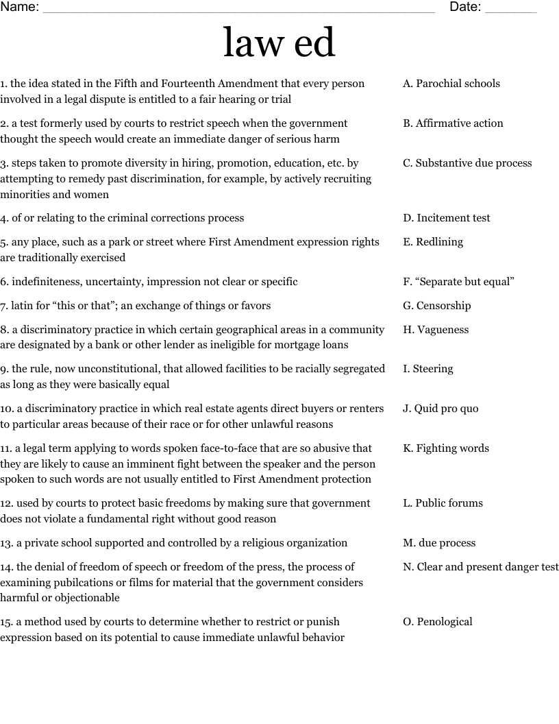 law ed Worksheet
