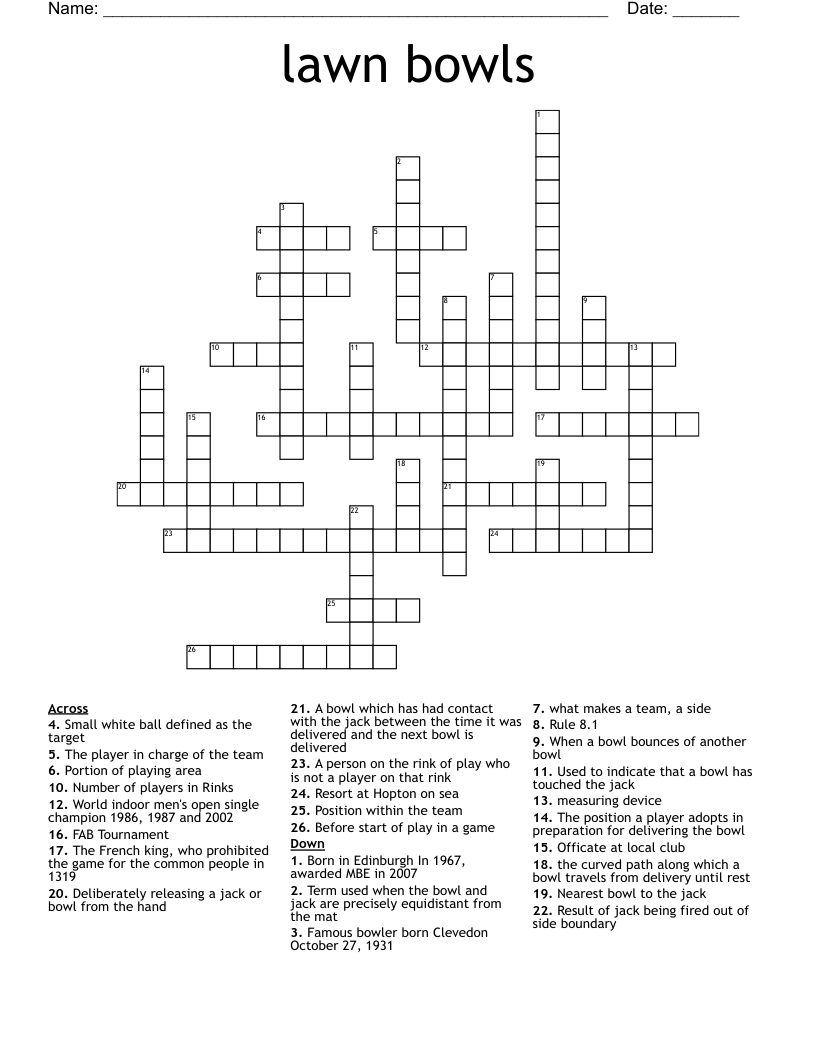 lawn bowls Crossword