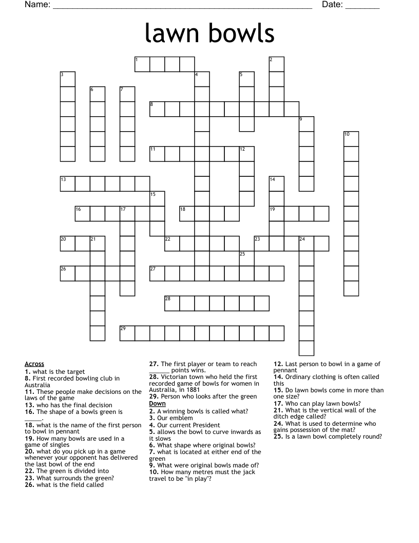 lawn bowls Crossword