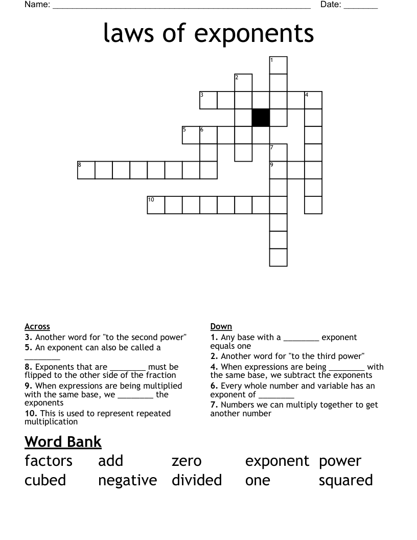 laws of exponents Crossword