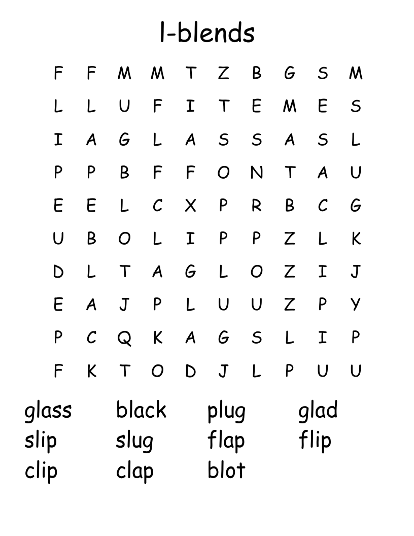 l-blends Word Search