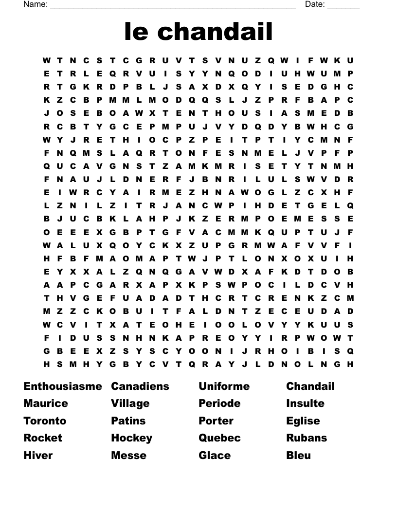 le chandail Word Search