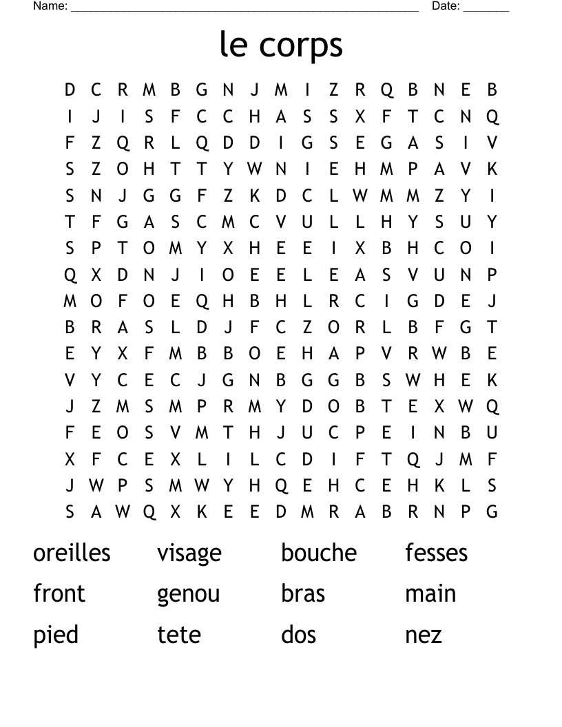 le corps Word Search
