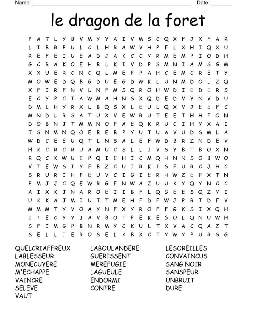 le dragon de la foret  Word Search