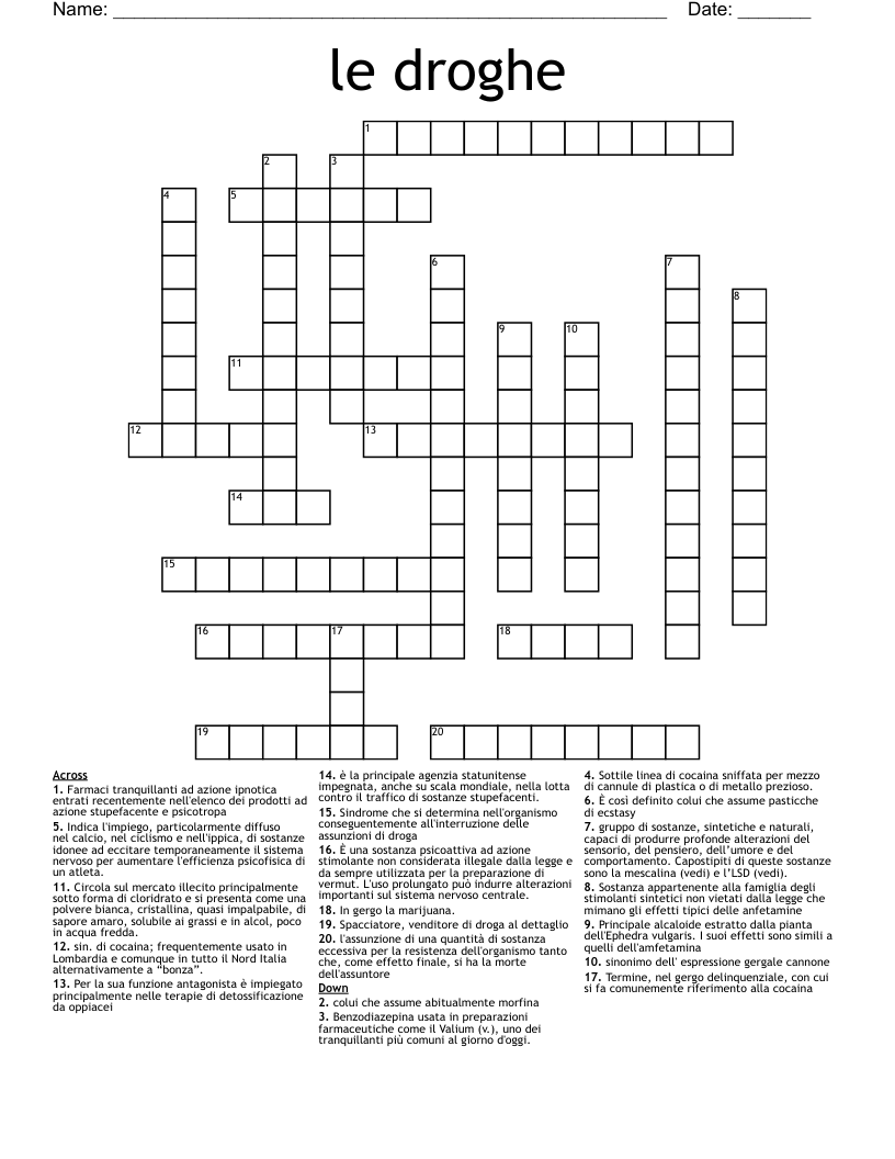 le droghe  Crossword