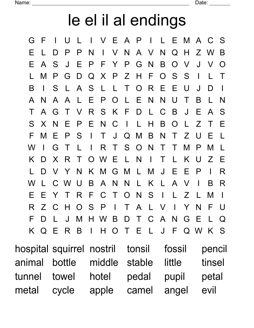 le el il al endings Word Search