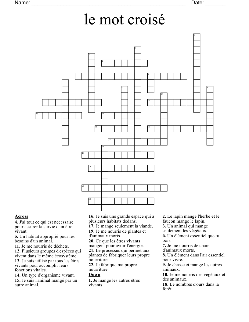 le mot croisé Crossword