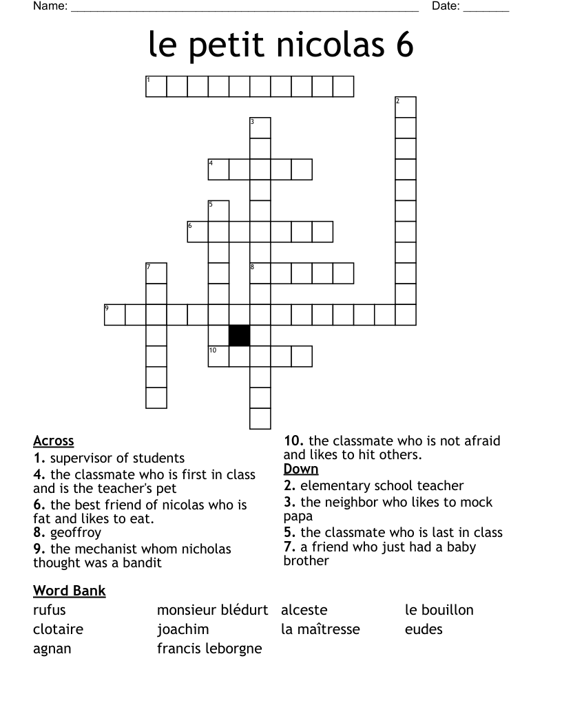 le petit nicolas 6 Crossword