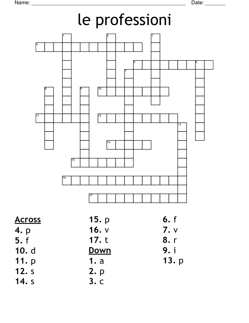 le professioni  Crossword