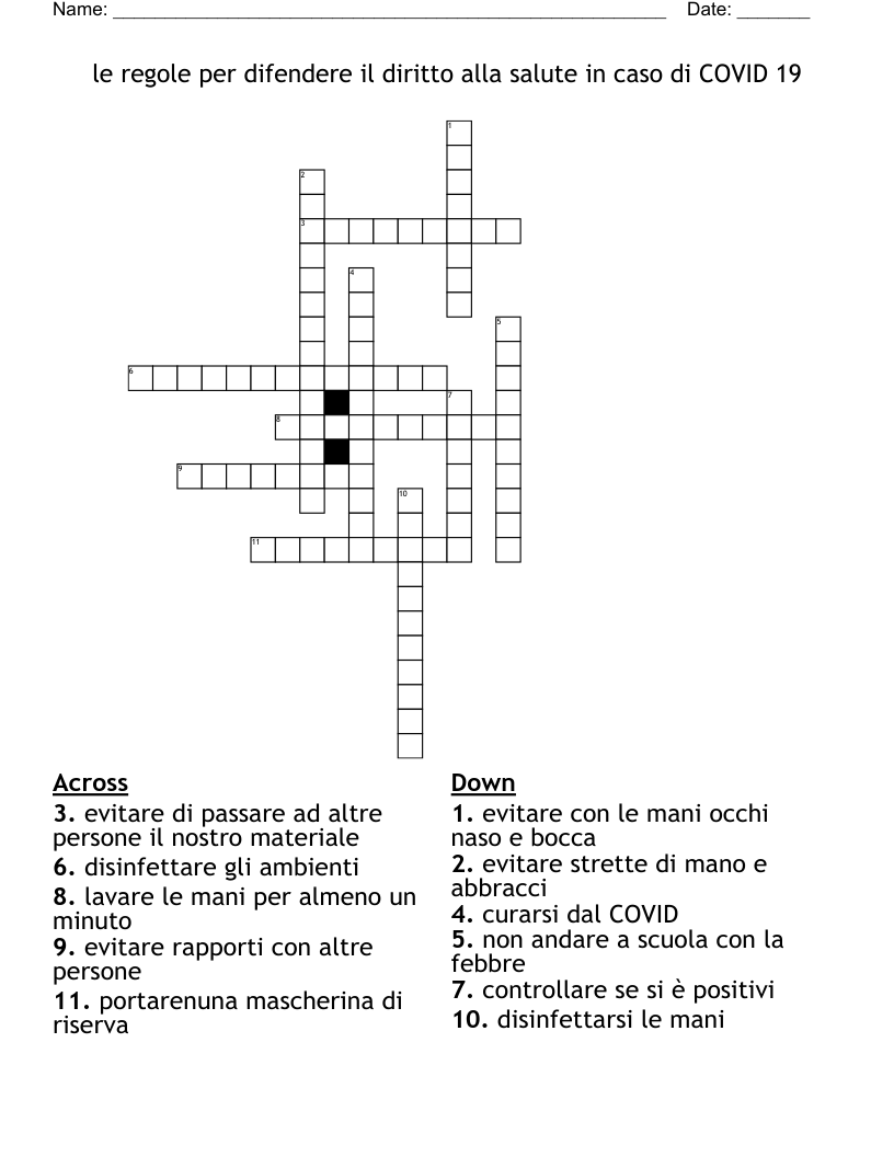 le regole per difendere il diritto alla salute in caso di COVID 19 Crossword