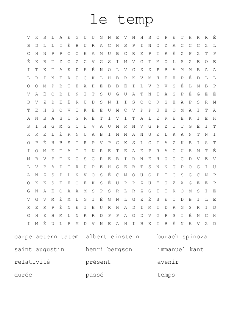 le temp Word Search