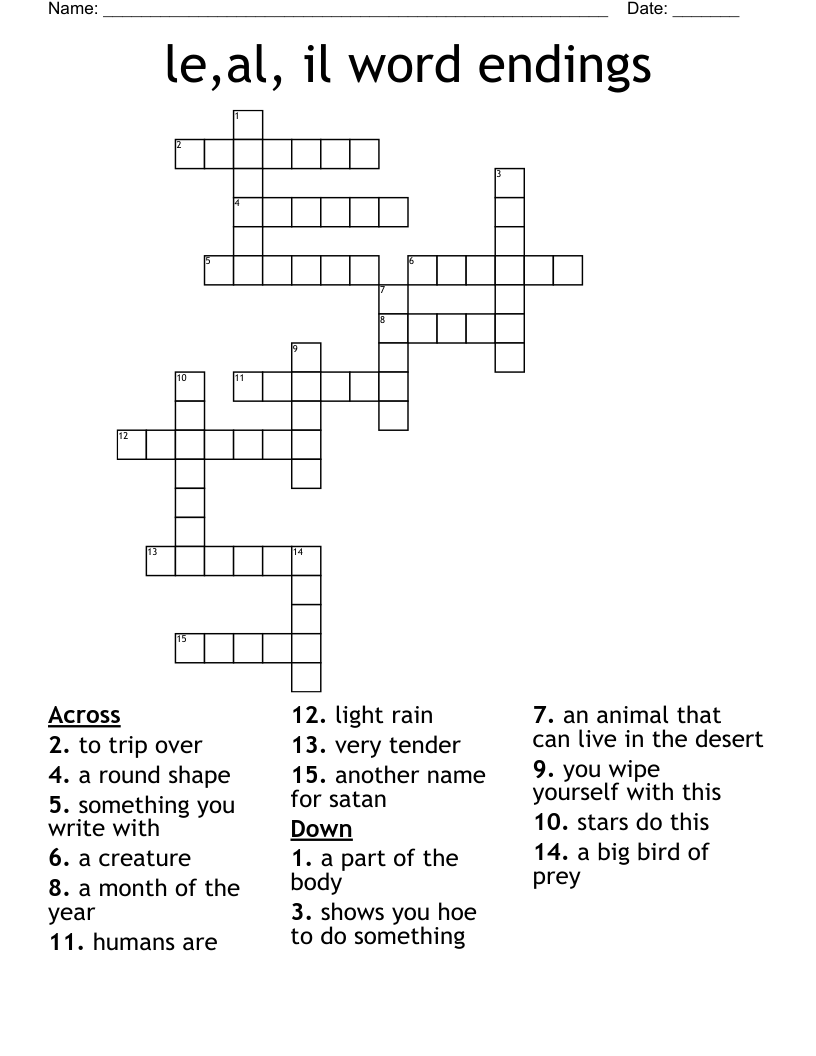 le,al, il word endings Crossword