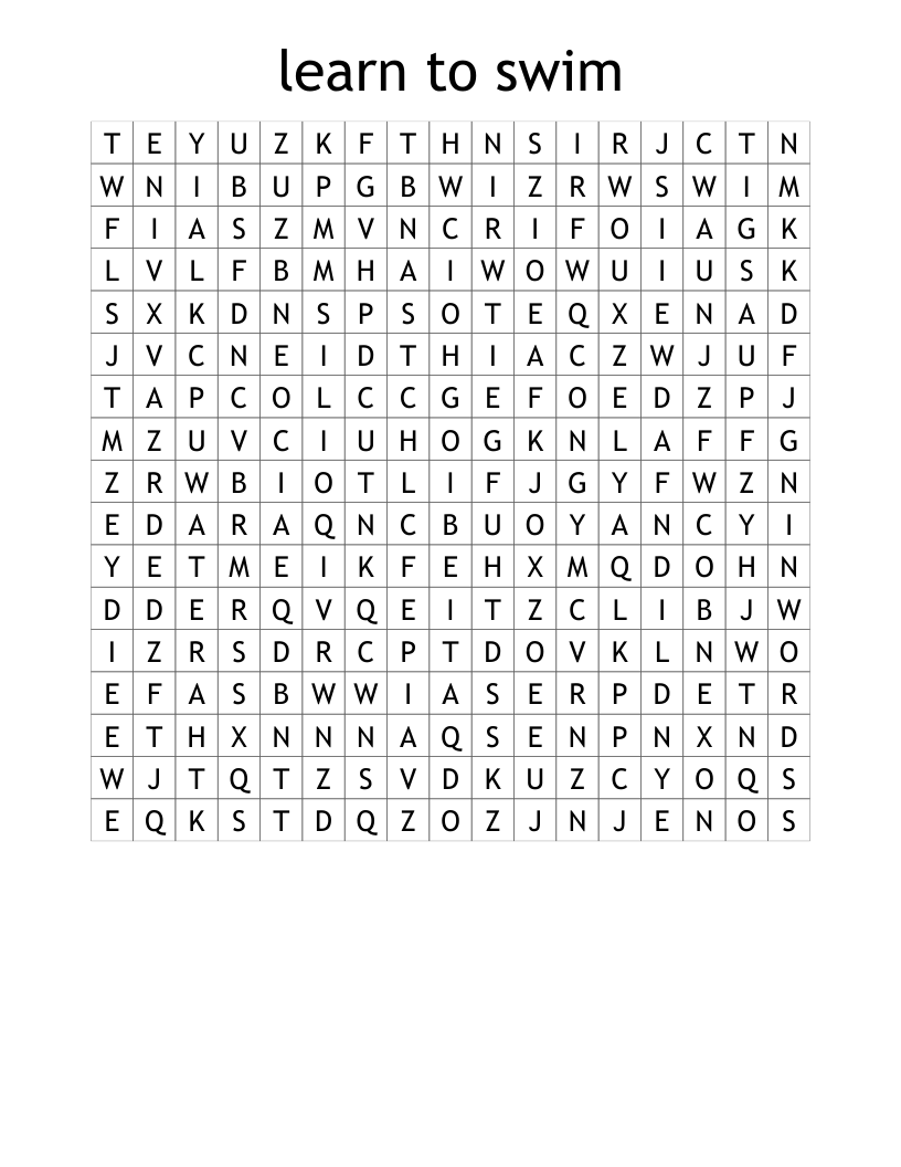 learn to swim Word Search