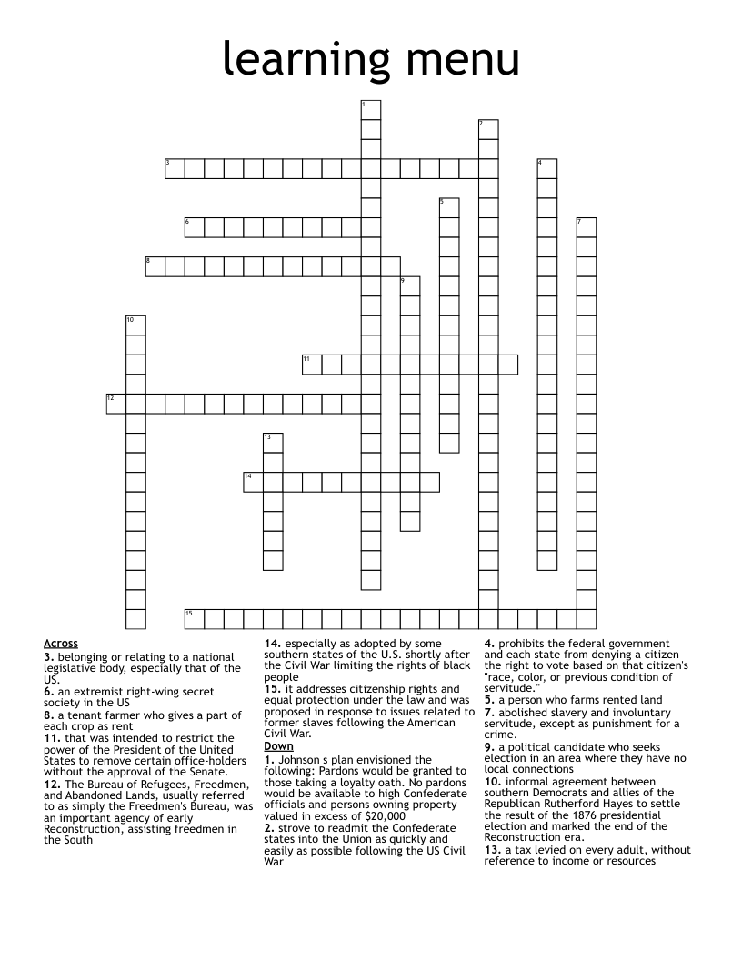 learning menu    Crossword