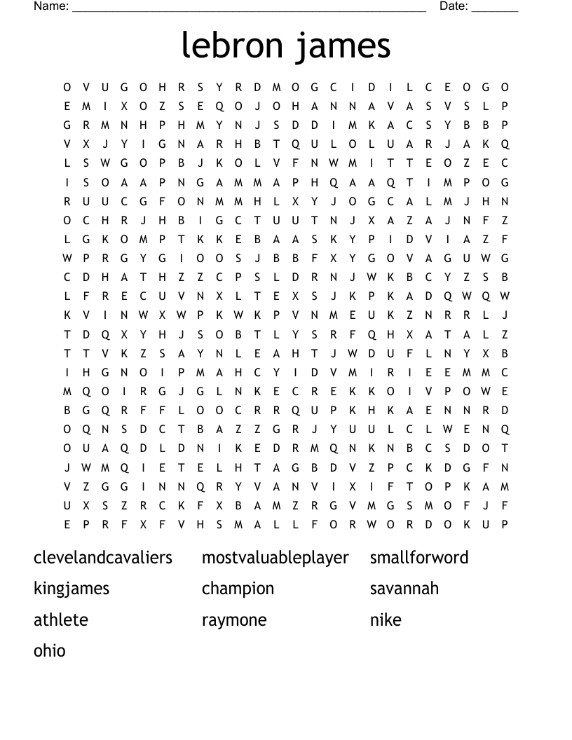 lebron james Word Search