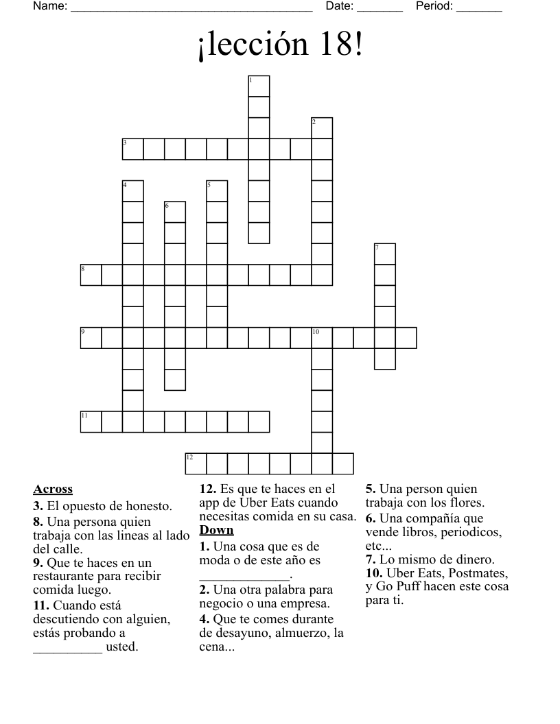 ¡lección 18! Crossword