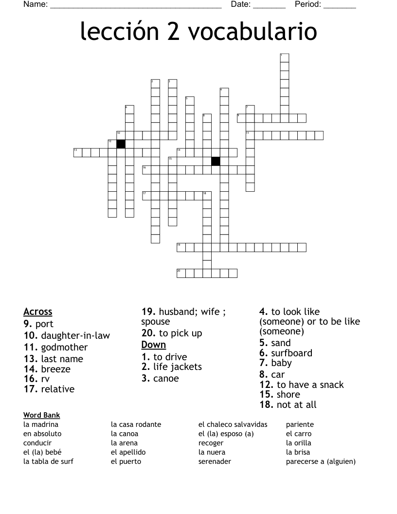 lección 2 vocabulario  Crossword