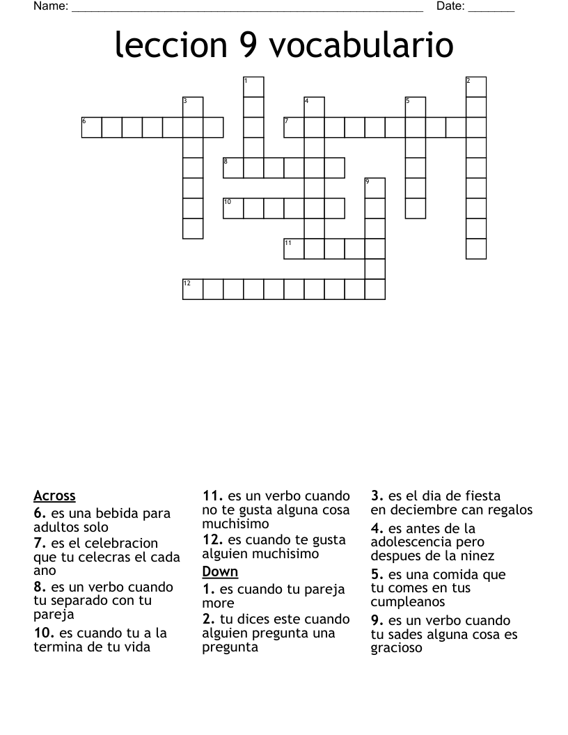 leccion 9 vocabulario Crossword