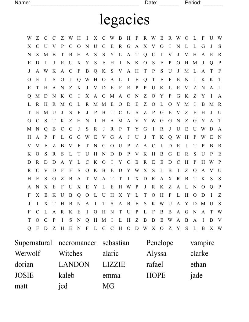 legacies Word Search