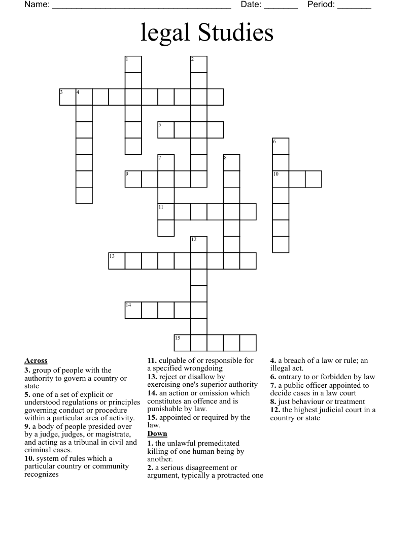 legal Studies Crossword