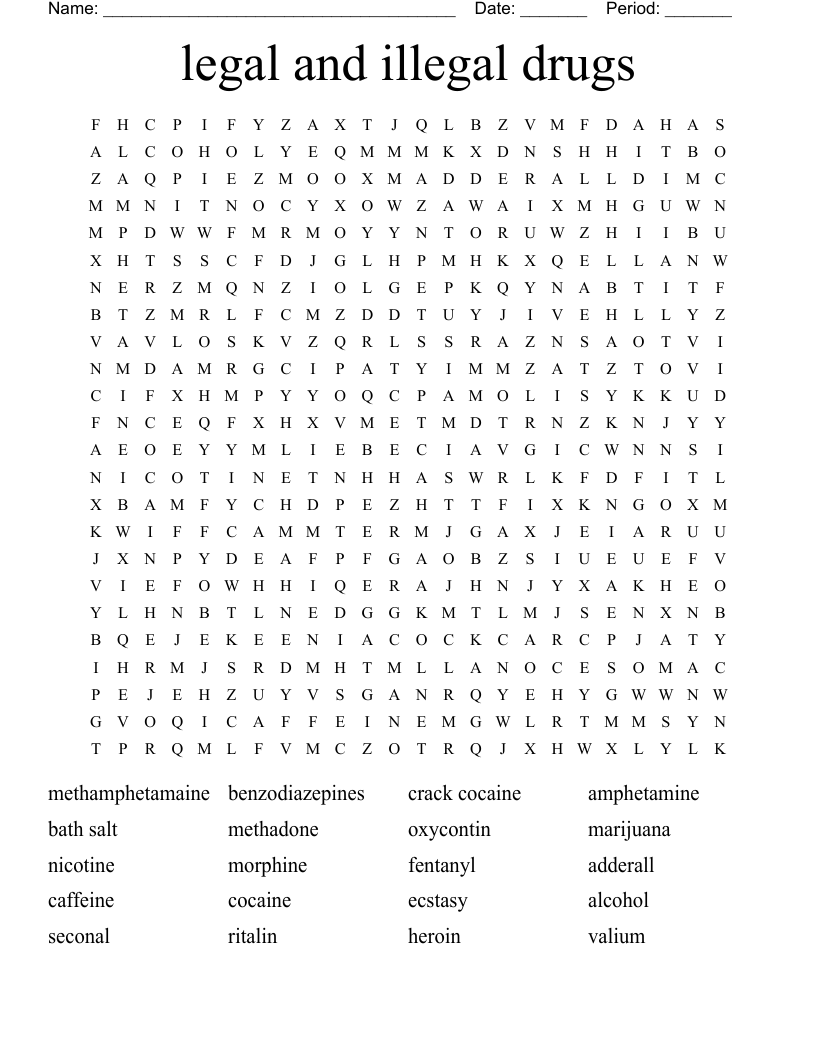 legal and illegal drugs Word Search