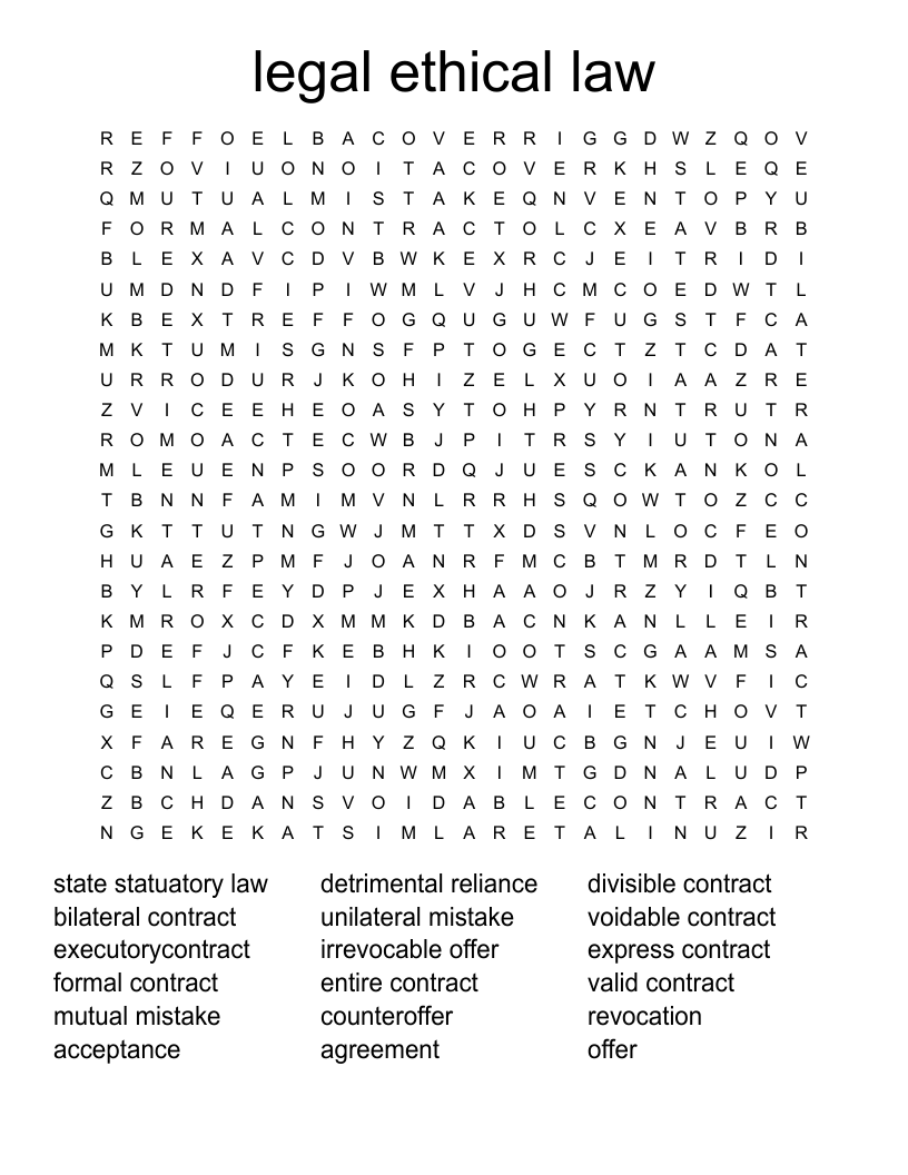 legal ethical law Word Search