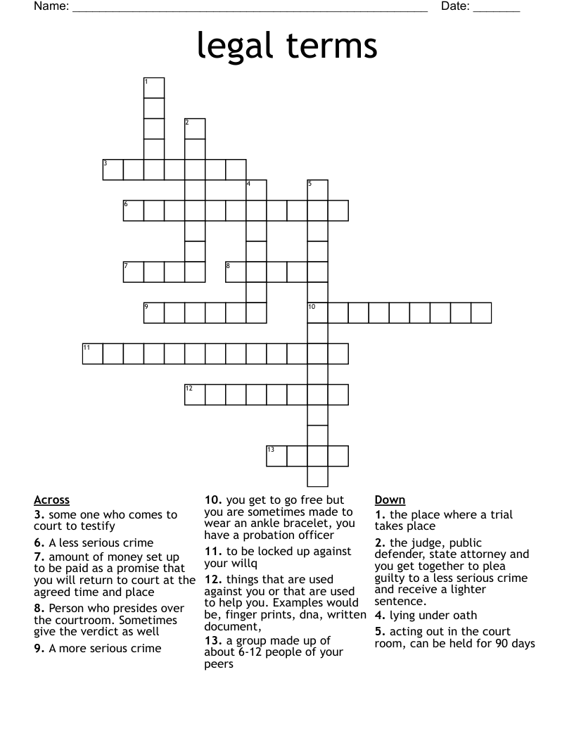 legal terms Crossword