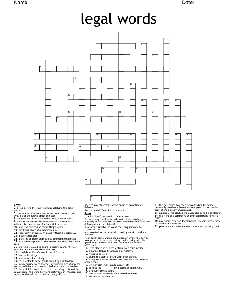 legal words Crossword