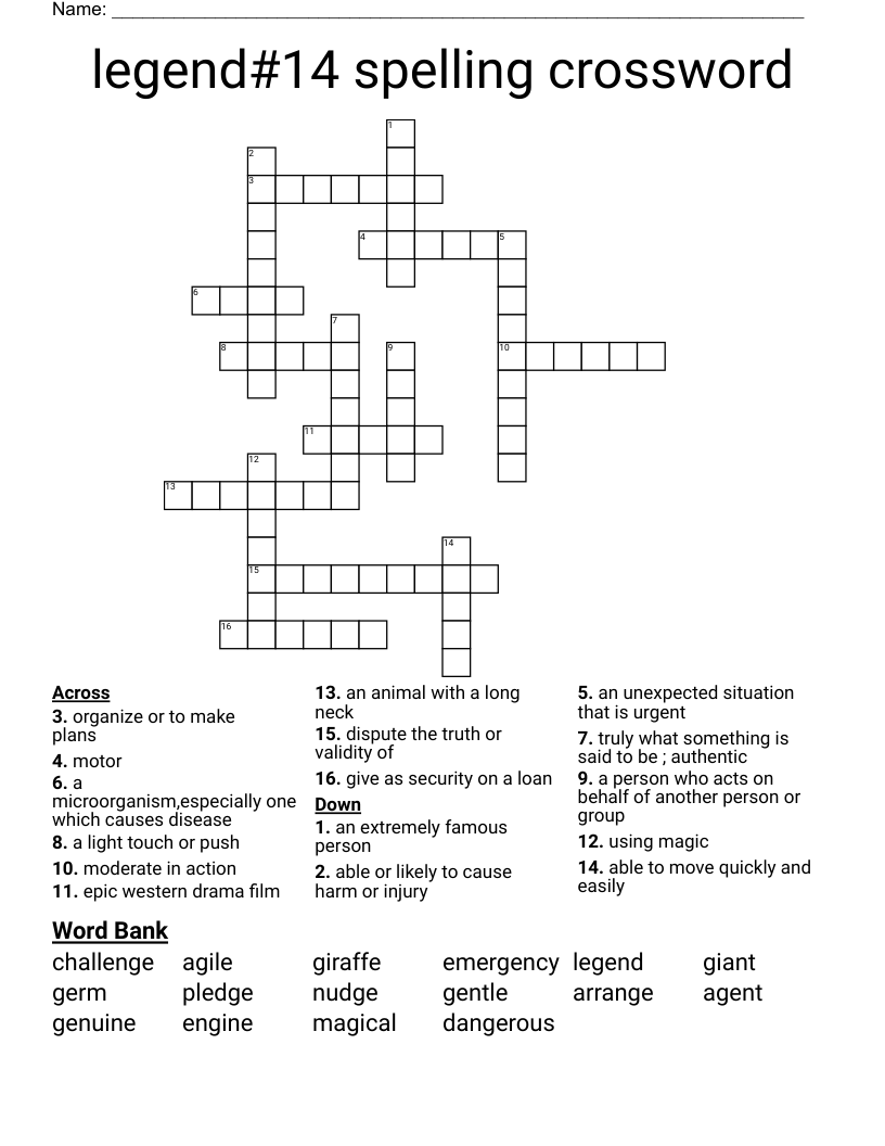 legend#14 spelling crossword
