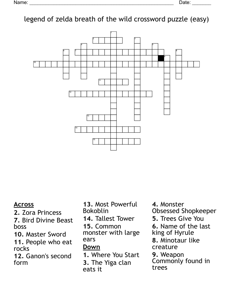 legend of zelda breath of the wild crossword puzzle (easy)