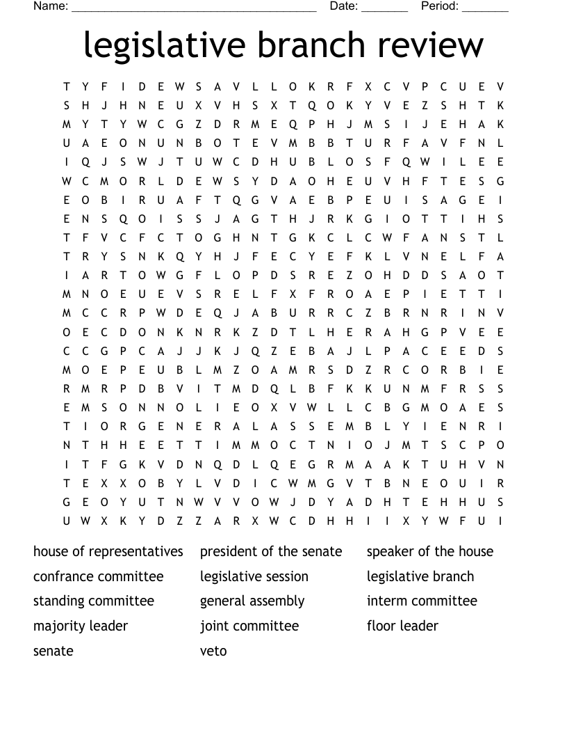 legislative branch review Word Search