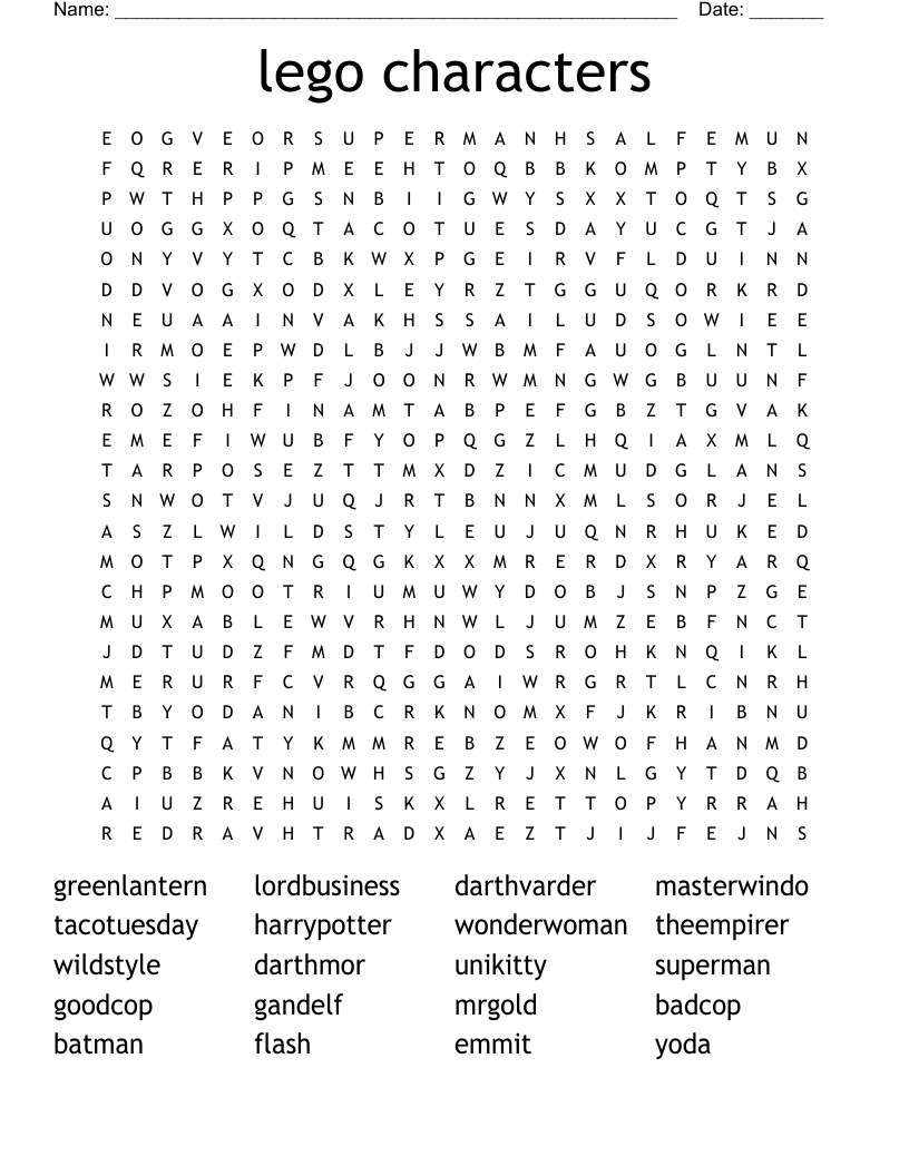 lego characters Word Search