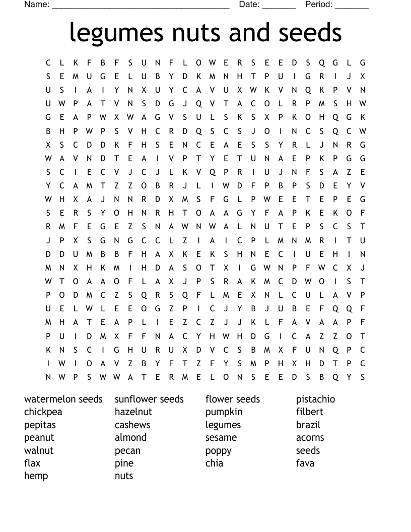 legumes nuts and seeds Word Search