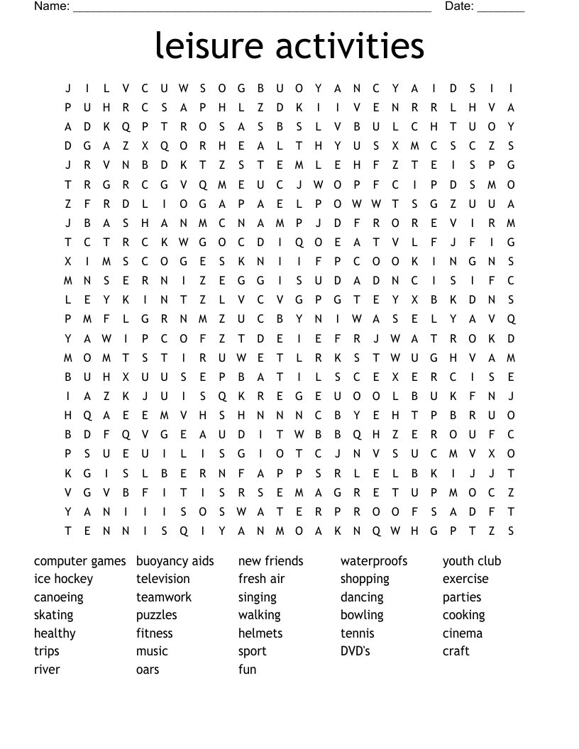 leisure activities Word Search