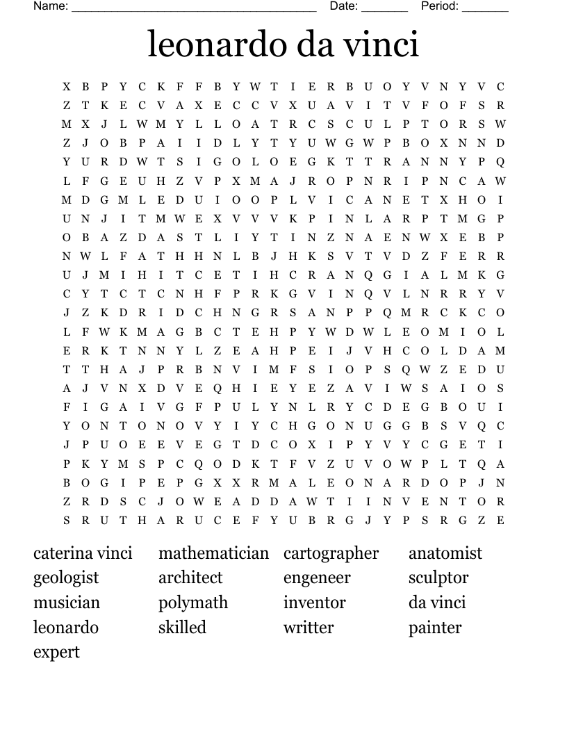 leonardo da vinci Word Search