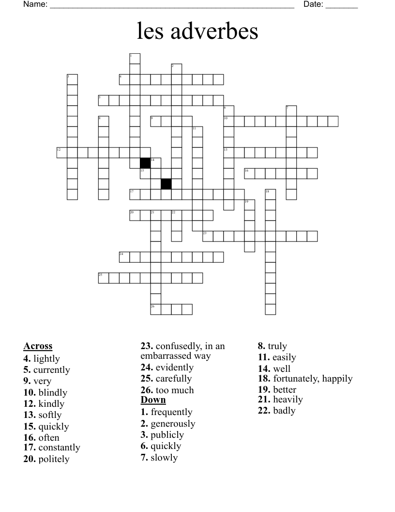 les adverbes Crossword