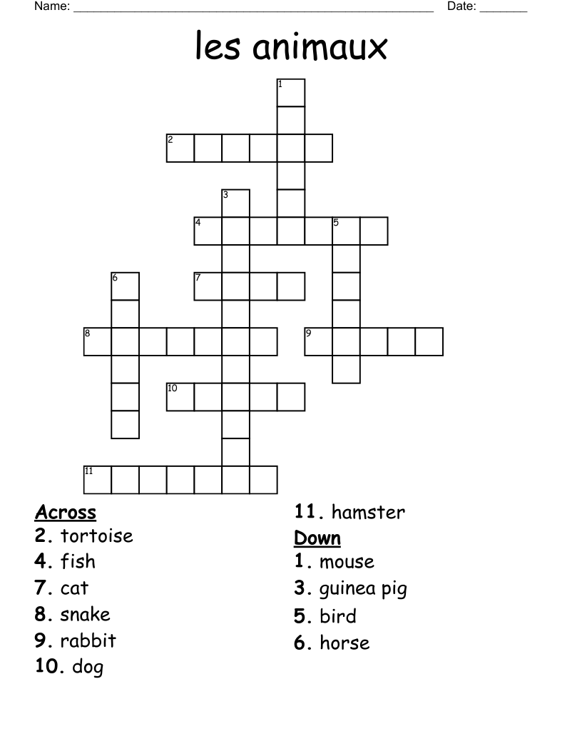 les animaux Crossword