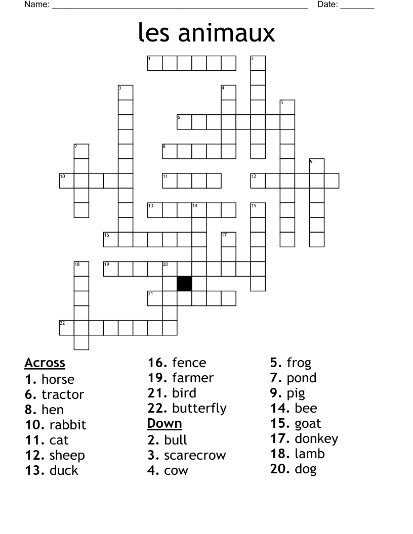 les animaux Crossword