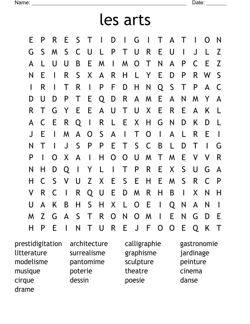 les arts Word Search