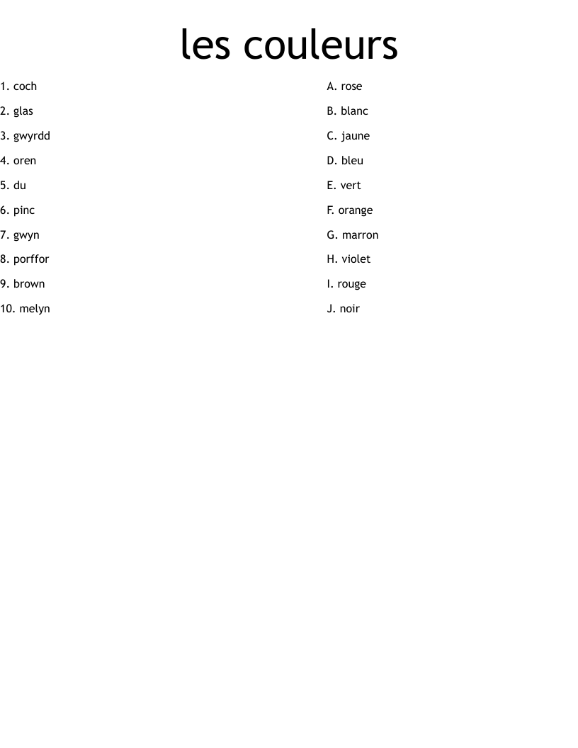 les couleurs Worksheet