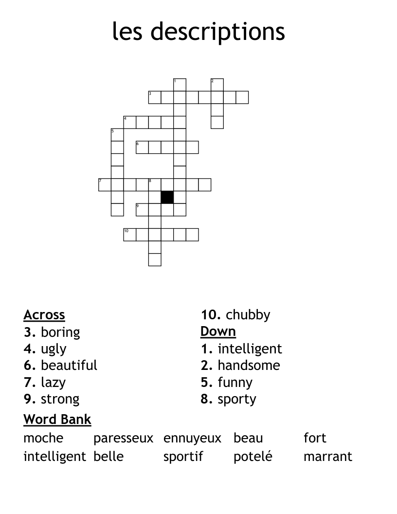 les descriptions Crossword