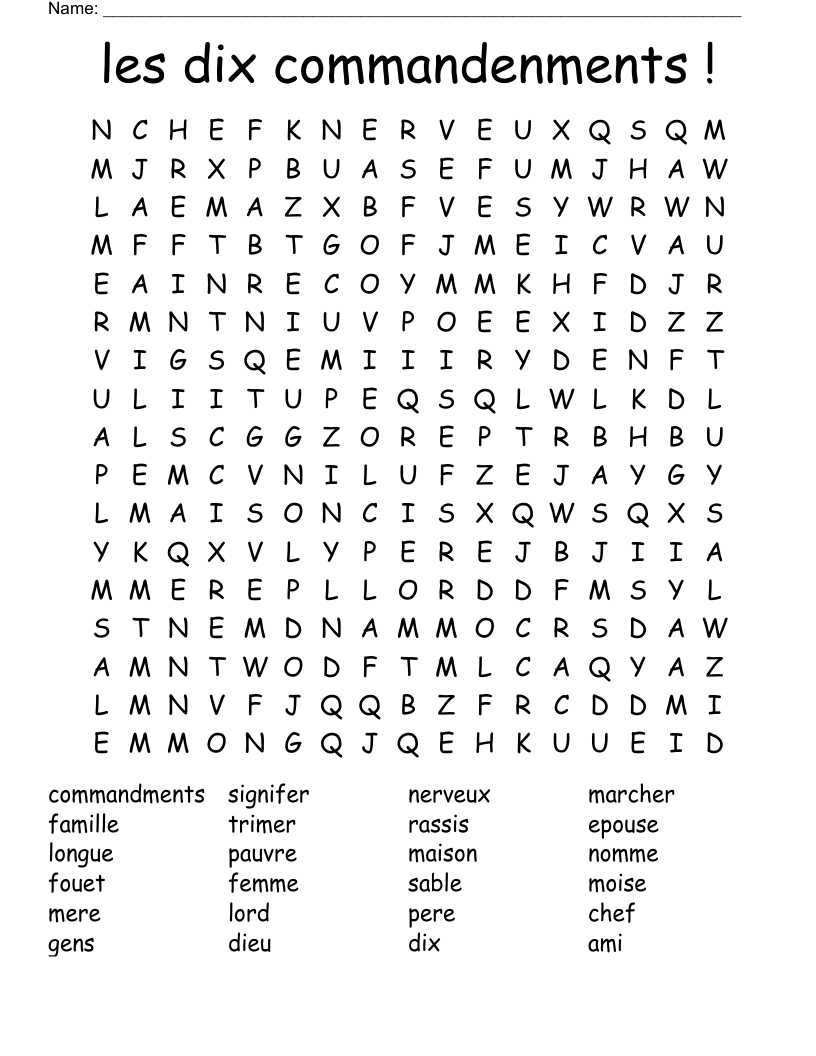 les dix commandenments ! Word Search