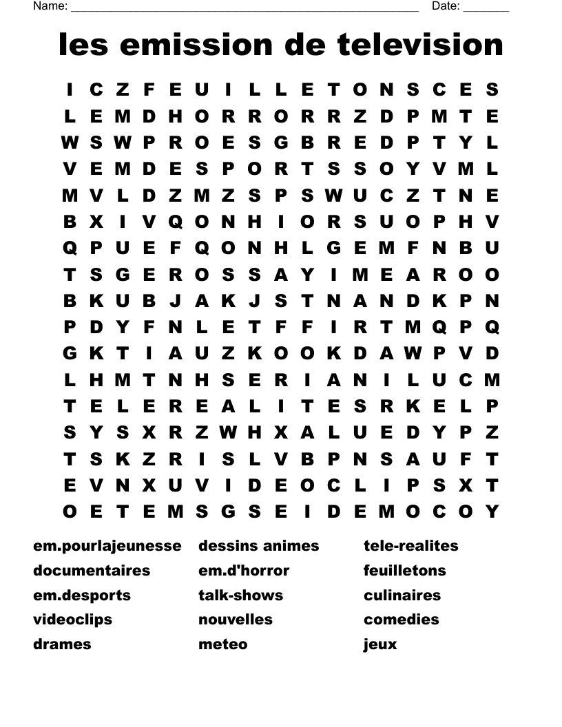 les emission de television Word Search